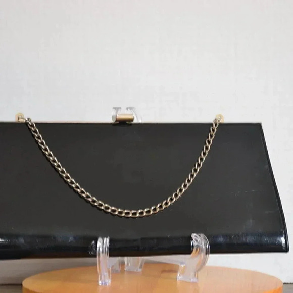 Vtg  Patent Leather Black Clutch - Picture 5 of 9